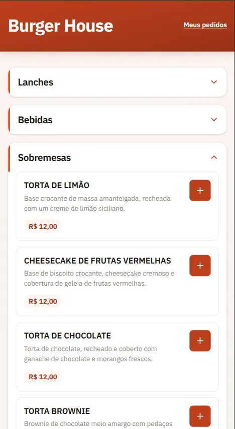 Cardápio digital do cliente, aberto no navegador do celular